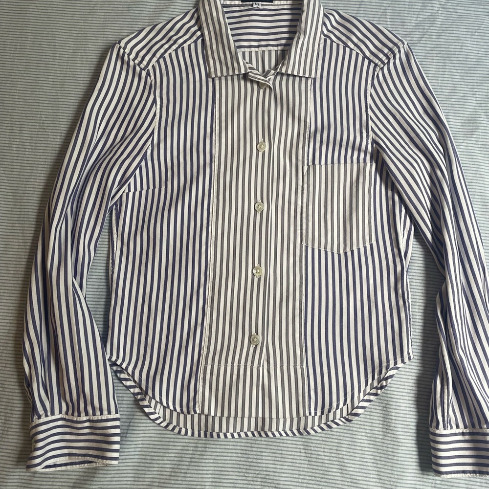 Ann Demeulemeester Blue and White Button Down Shirt